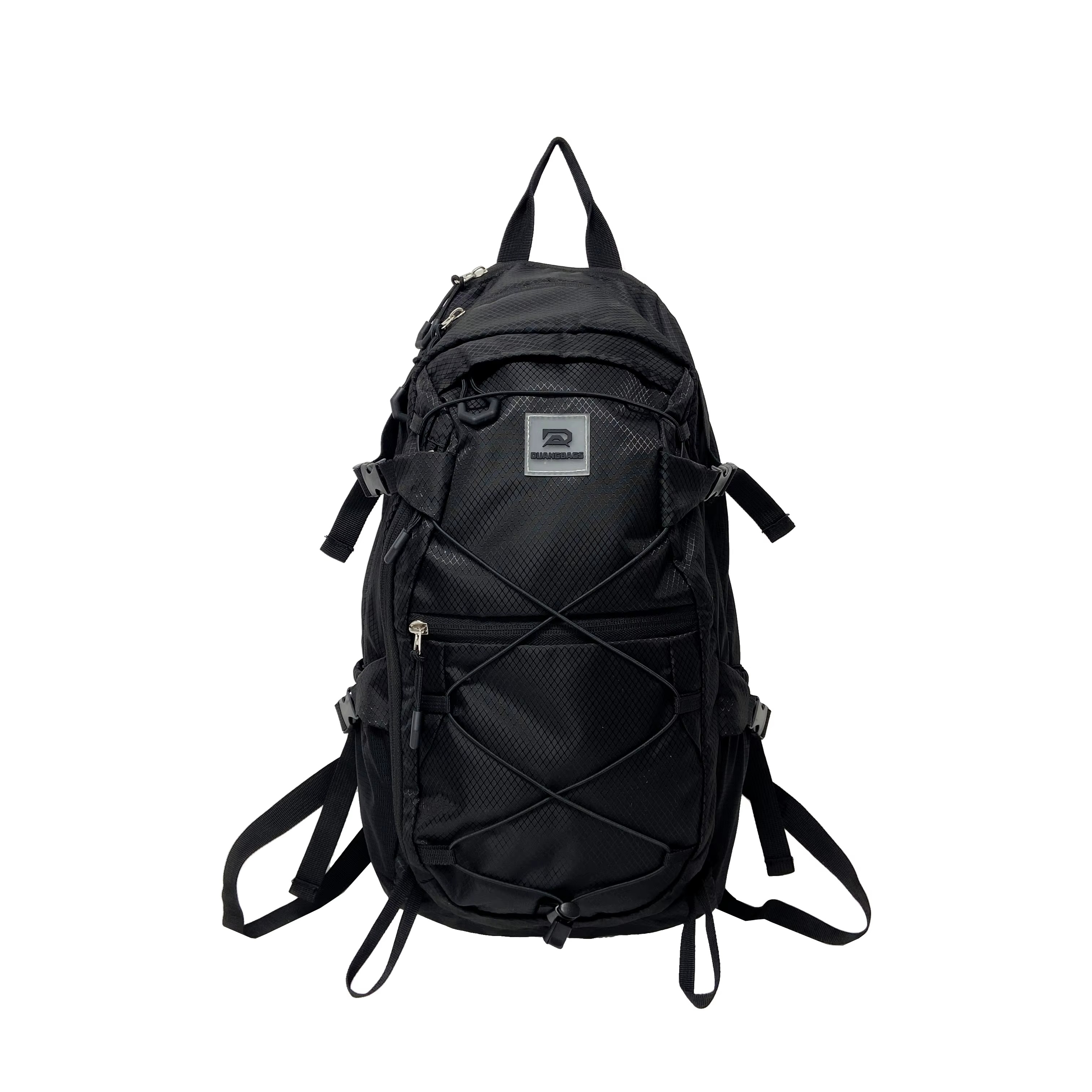Lightweight Multi-Pocket Hiking Backpack with Front Bungee Cord Black color SKU reference