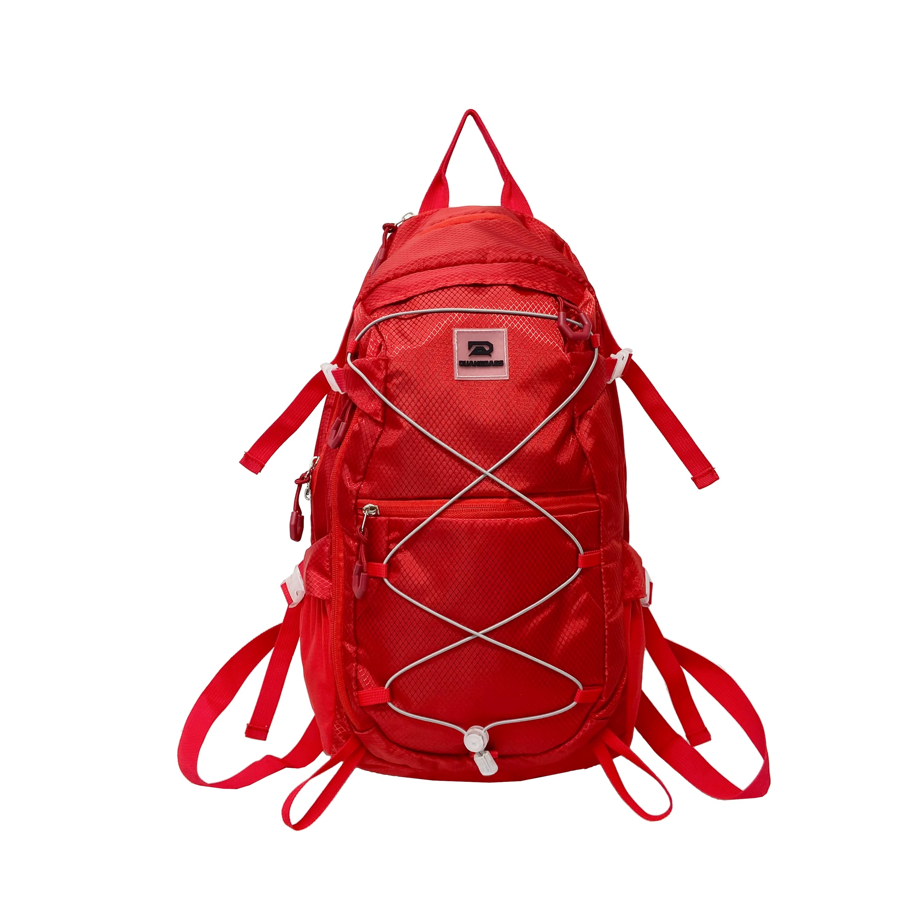 Lightweight Multi-Pocket Hiking Backpack with Front Bungee Cord Red color SKU reference