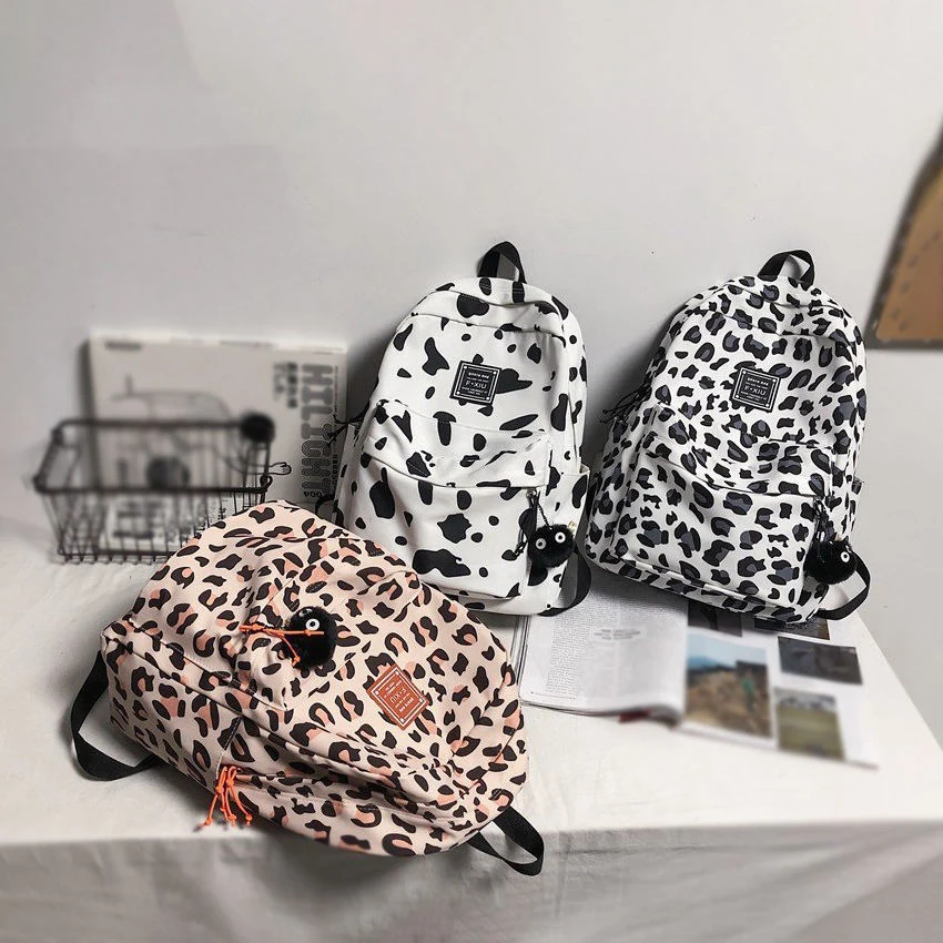 Leopard and Cow Print Microfiber School Backpack product reference image