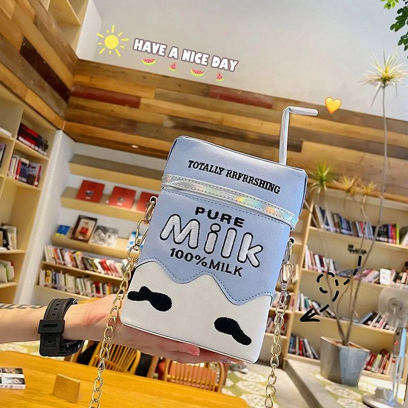 Milk Carton-Shaped PU Mini Crossbody Bag with Letter Detail product reference image