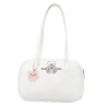Embroidered Bear Mini Crossbody Bag with Pom-Pom Charm White color SKU reference