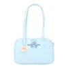 Embroidered Bear Mini Crossbody Bag with Pom-Pom Charm Sky blue color SKU reference