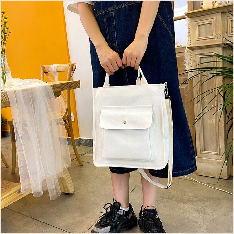 Cotton Canvas Messenger Tote with Retro Buckle product reference image