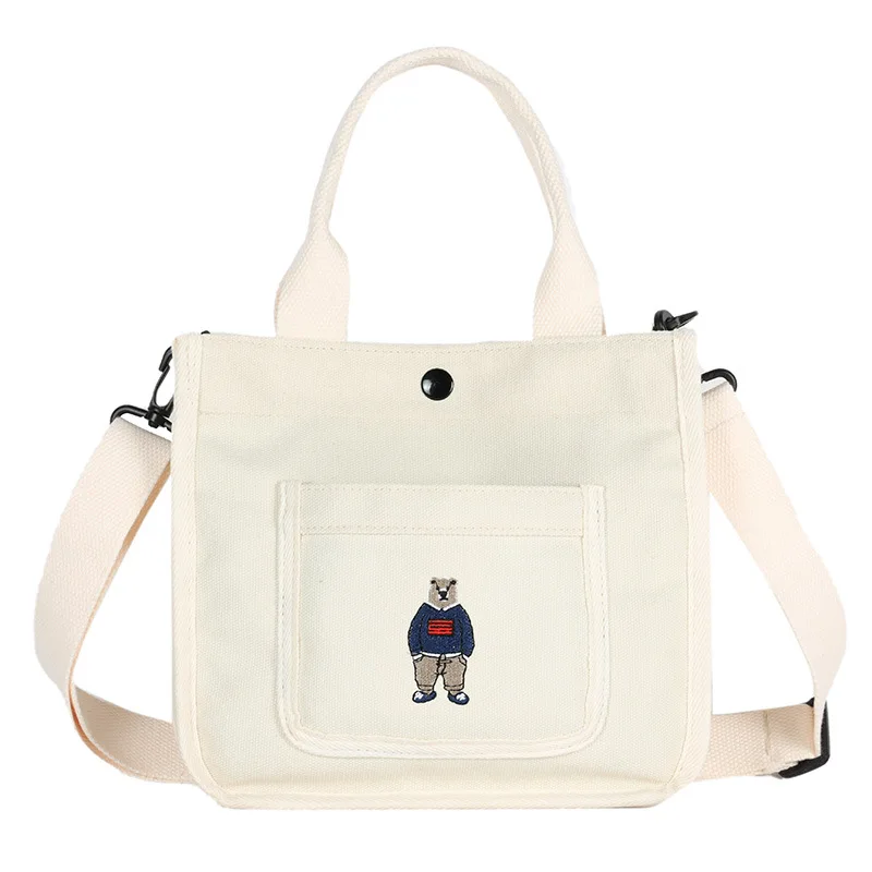 Embroidered Bear Canvas Crossbody Tote product reference image