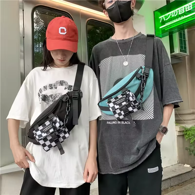 Check-Pattern Polyester Waist Bag with Two-in-One Styling product reference image