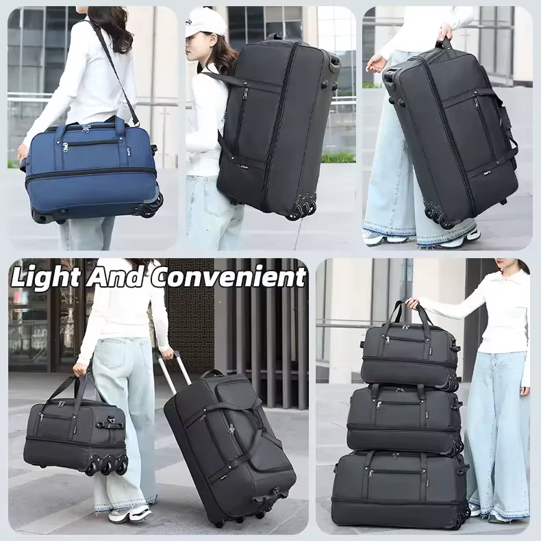 Three-Size Oxford Rolling Travel Backpack with Laptop Sleeve product reference image