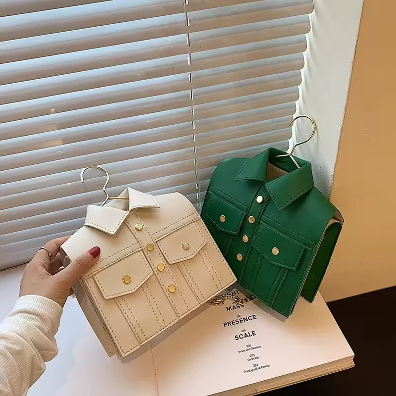 Jacket-Shaped PU Crossbody Bag with Stud and Chain Details product reference image