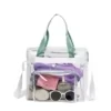 13L Clear PVC Tote with Cosmetic Pouch & Rainbow Handles Mint trim color SKU reference