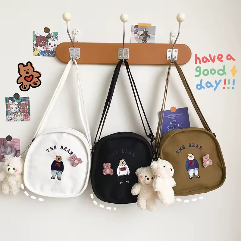Bear-Embroidery Canvas Mini Crossbody Bag product reference image