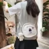 Bear-Embroidery Canvas Mini Crossbody Bag Design option 01 color SKU reference