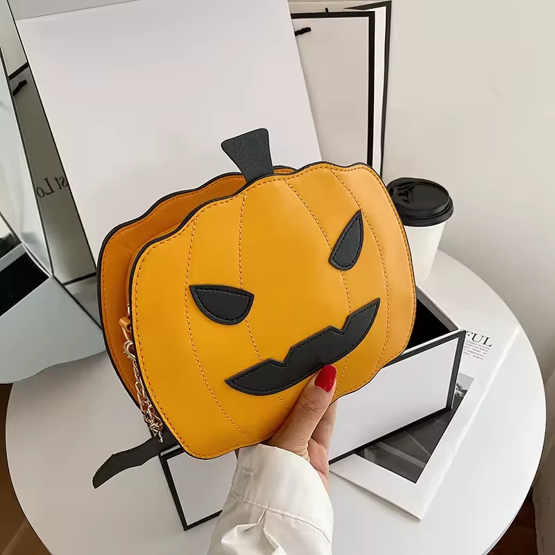 Pumpkin-Shaped PU Halloween Mini Crossbody Bag product reference image