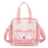 12L Clear PVC Tote with Side Mesh Pocket Pink color SKU reference