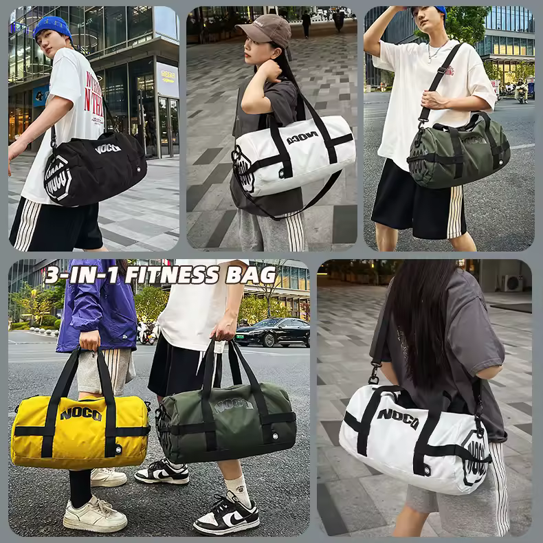 Nylon Crossbody Travel Bag with Wet-Dry Pocket White color SKU reference