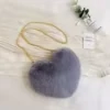 Heart-Shaped Faux-Fur Mini Coin Purse with Metal Strap Option 02 color SKU reference