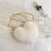 Heart-Shaped Faux-Fur Mini Coin Purse with Metal Strap Option 03 color SKU reference