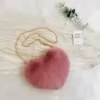 Heart-Shaped Faux-Fur Mini Coin Purse with Metal Strap Option 04 color SKU reference