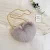 Heart-Shaped Faux-Fur Mini Coin Purse with Metal Strap Option 05 color SKU reference