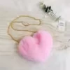 Heart-Shaped Faux-Fur Mini Coin Purse with Metal Strap Option 07 color SKU reference
