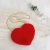 Heart-Shaped Faux-Fur Mini Coin Purse with Metal Strap Option 08 color SKU reference