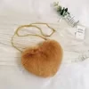 Heart-Shaped Faux-Fur Mini Coin Purse with Metal Strap Option 10 color SKU reference