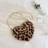Heart-Shaped Faux-Fur Mini Coin Purse with Metal Strap Option 11 color SKU reference