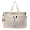 Canvas Laptop Tote with Front Pocket and Metal Buckle White color SKU reference