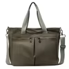 Canvas Laptop Tote with Front Pocket and Metal Buckle Army Green color SKU reference