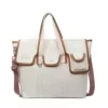 Canvas Underarm Shoulder Bag with Front Pocket White color SKU reference