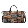 Horse-Pattern Canvas Travel Tote with Double Zippers Brown color SKU reference