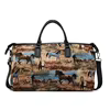 Horse-Pattern Canvas Travel Tote with Double Zippers Black color SKU reference