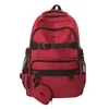 Nylon Travel Backpack with Sturdy Buckles and Security Pocket Red color SKU reference