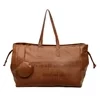 44 L Letter-Print PU Tote with Drawstring Opening Brown color SKU reference