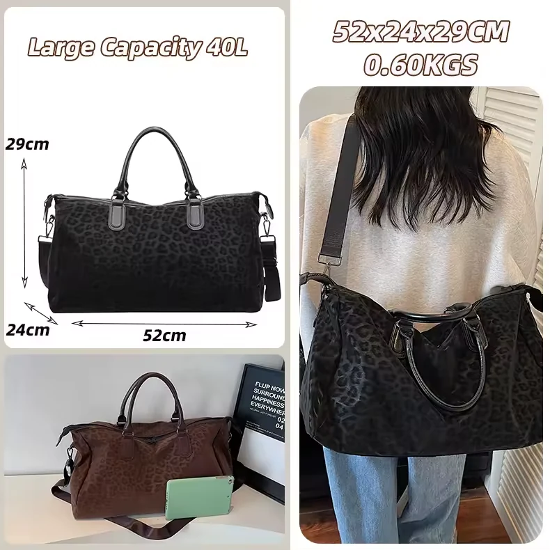 Leopard-Print PU Travel Duffel with Adjustable Strap product reference image