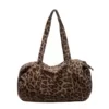 7L Leopard-Print Canvas Shoulder Tote with Zipper Brown color SKU reference