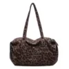 7L Leopard-Print Canvas Shoulder Tote with Zipper Coffee brown color SKU reference
