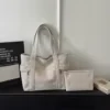 19L Corduroy Shoulder Tote Set in Two Sizes White color SKU reference
