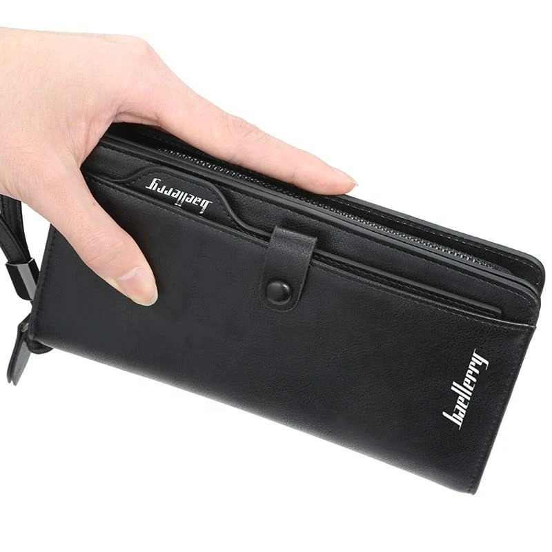 Long PU Men's Wallet with Wrist Strap and Card Compartments product reference image