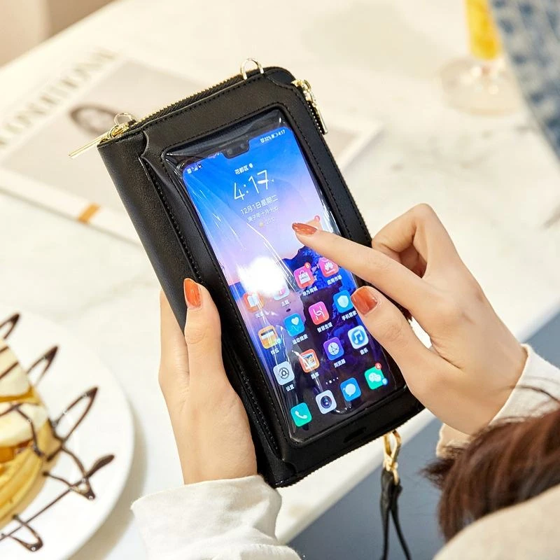 PU Phone Clutch Wallet with Clear Window and Charging Access product reference image