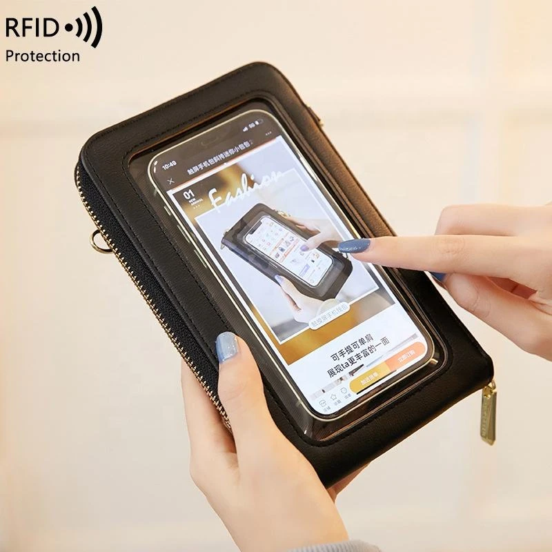 PU Phone Wallet with Clear PVC Touch Window product reference image