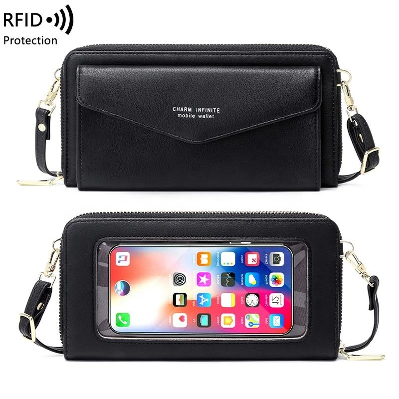 PU Phone Wallet Crossbody Bag with Clear Touchscreen Window product reference image