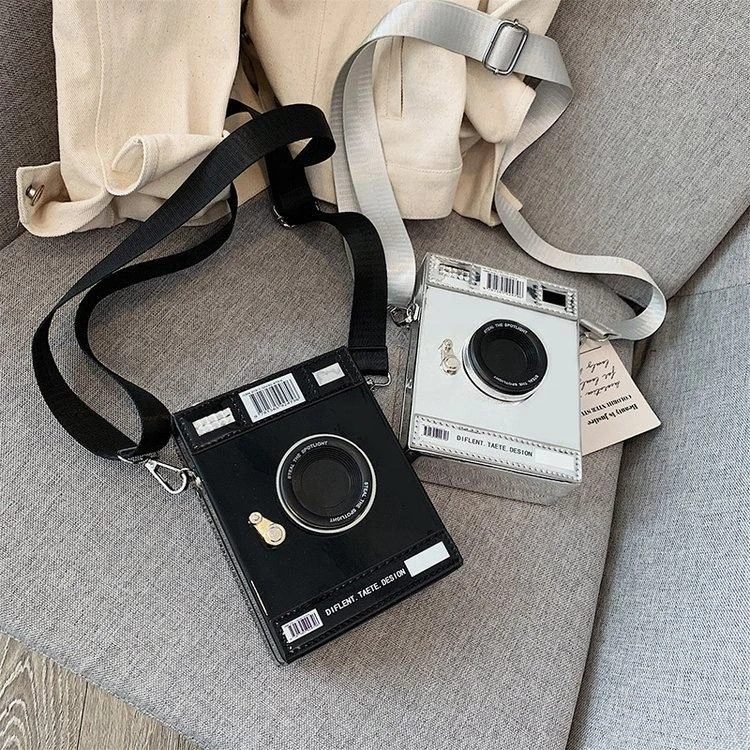 Retro Square Film-Camera-Shaped Glossy Crossbody Bag product reference image