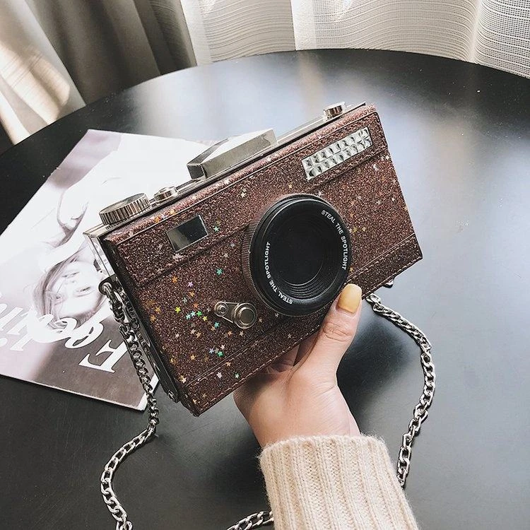 Sequin Glossy Camera-Shaped Novelty Crossbody Bag product reference image