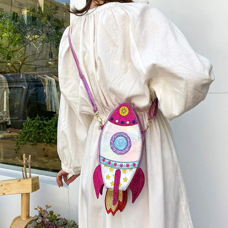 Rocket-Shaped Sequin PU Novelty Crossbody Purse product reference image