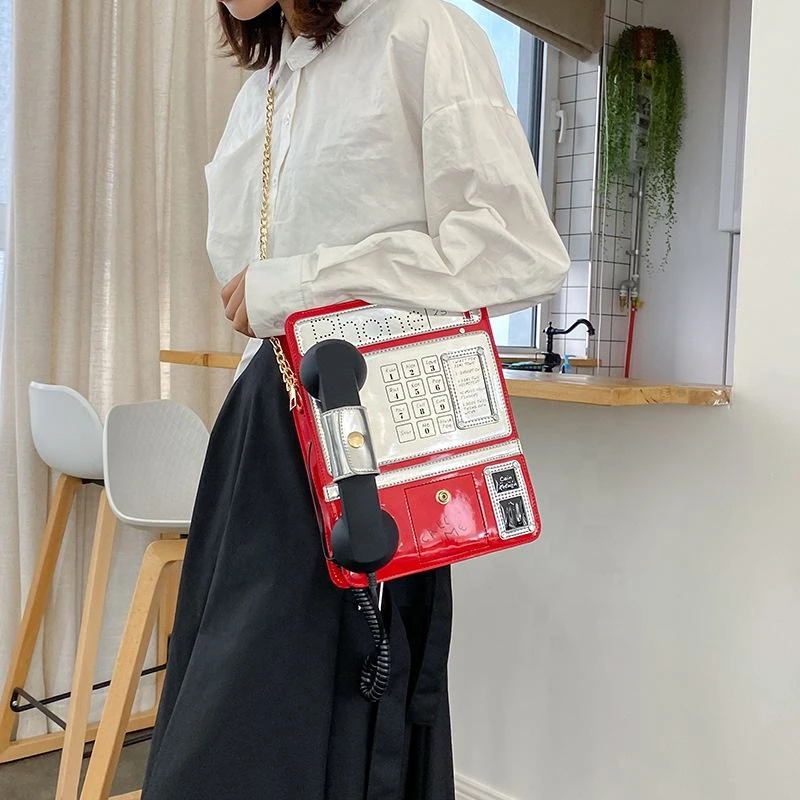Telephone-Shaped PU Crossbody Bag with Handset Detail product reference image
