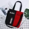 Letter-Print Cotton Tote with Zipper Closure Option 03 color SKU reference