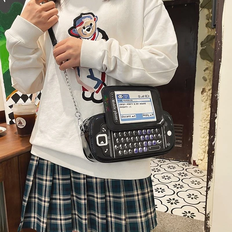 Keyboard-Phone-Shaped PU Crossbody Purse with Chain Detail product reference image