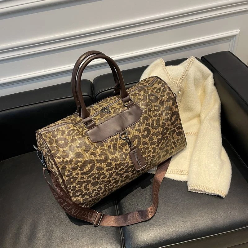 Leopard-Print PU Travel Duffel with Top Handles product reference image
