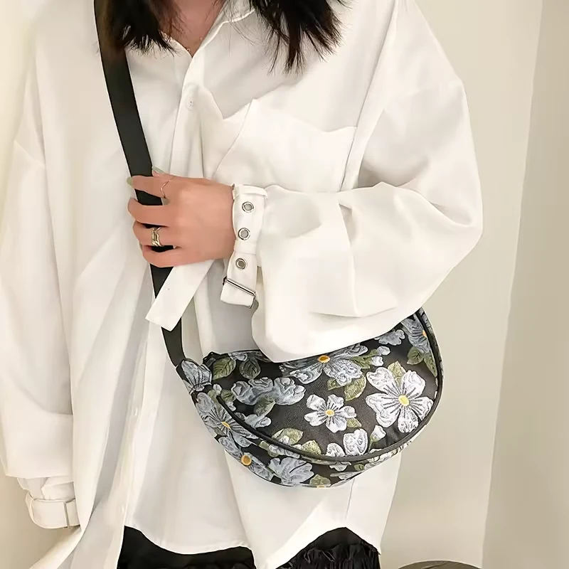 3D Embroidered-Flower Nylon Crossbody Waist Bag product reference image