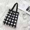 Woven Plaid Shoulder Tote with Mixed Pattern Options Check pattern handle style reference