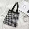 Woven Plaid Shoulder Tote with Mixed Pattern Options Houndstooth handle style reference